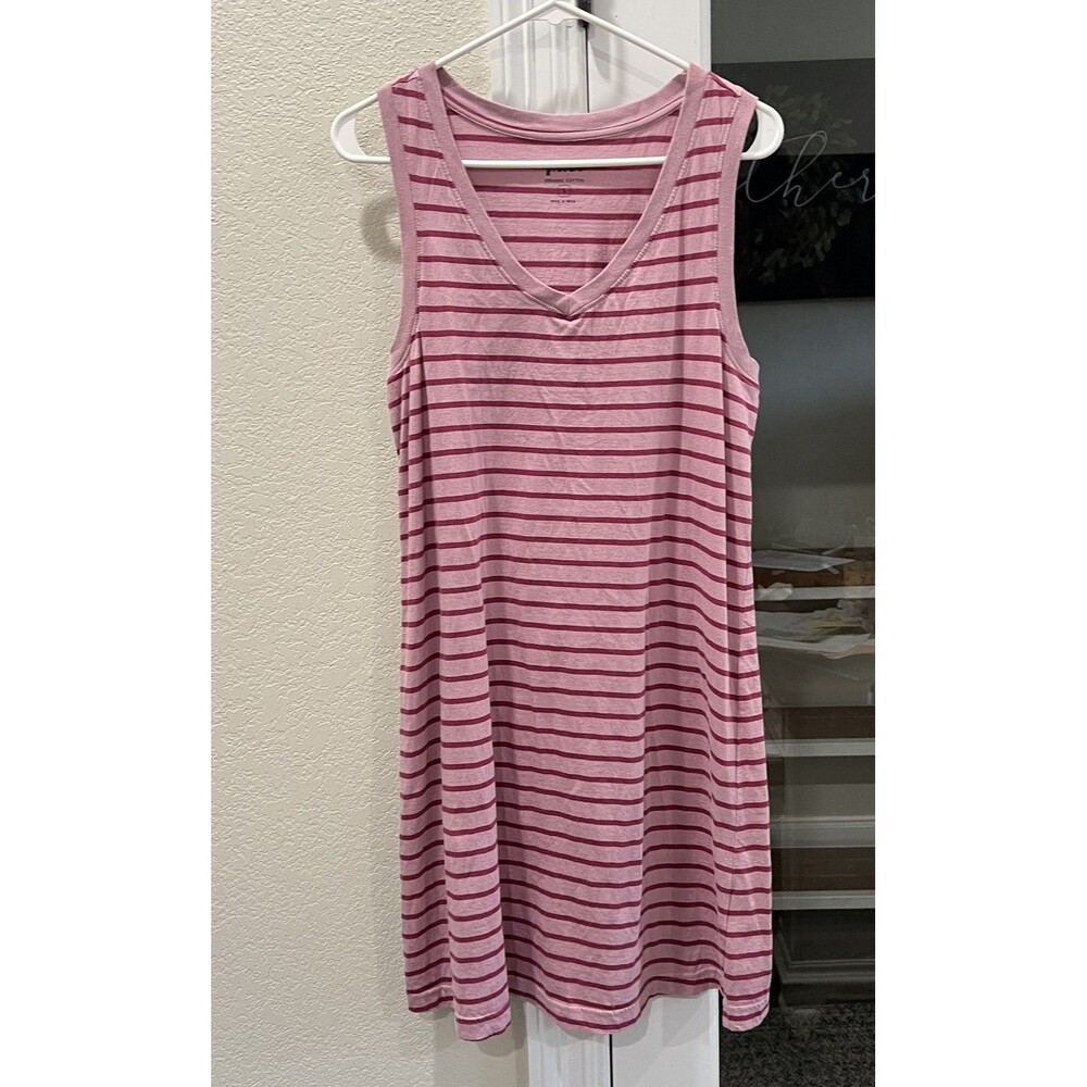 Pact V Neck Women's Small Pink Striped Organic Cotton Tank Sundress